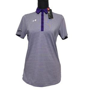 Under Armour Grey Purple Striped Golf Polo Athletic Shirt XS
